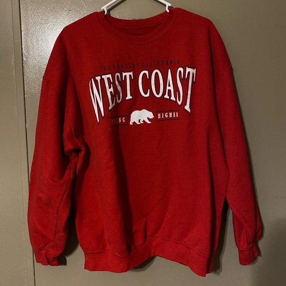 west coast graphic nature red crewneck sweatshirt - popular girl - women's l/xl - Picture 1 of 4